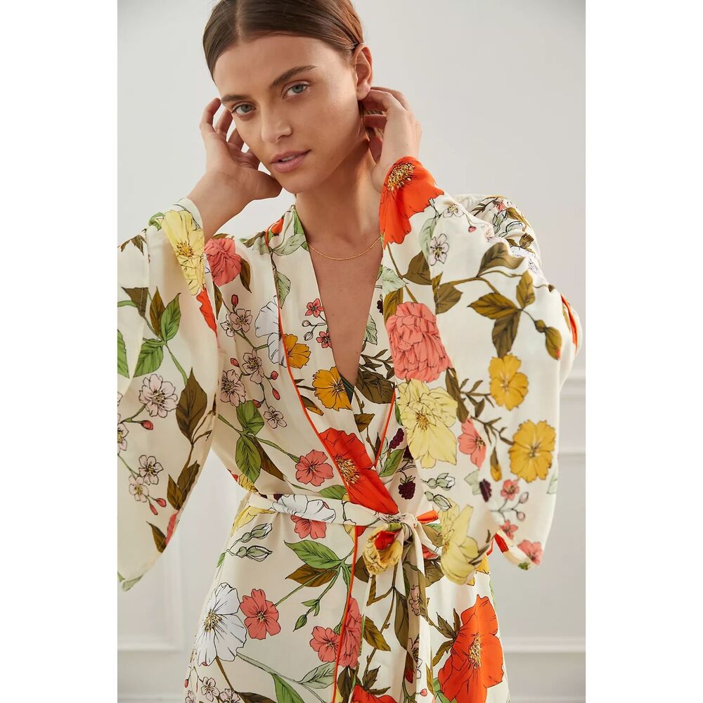 Maaji Anthropologie Ruffled Botanical Robe Women's Size Medium